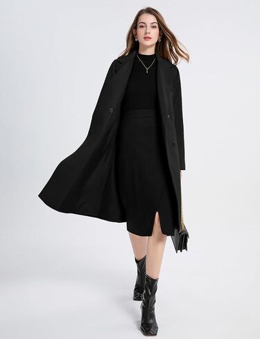 Women's Winter Casual Wool Blend Trench Jackets Notch Lapel Double Breasted Loose Mid Long Pea Coat Outwear in Saudi Arabia