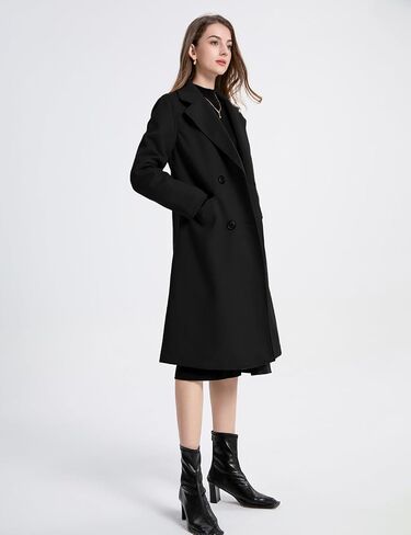 Women's Winter Casual Wool Blend Trench Jackets Notch Lapel Double Breasted Loose Mid Long Pea Coat Outwear in Saudi Arabia