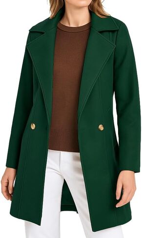 Women's Long Wool Coat, Double-Breasted Peacoat, Notch Lapel, Casual Classic Fall Winter Overcoat in Saudi Arabia