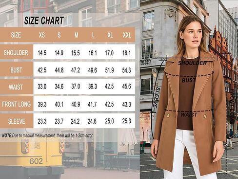 Women's Long Wool Coat, Double-Breasted Peacoat, Notch Lapel, Casual Classic Fall Winter Overcoat in Saudi Arabia