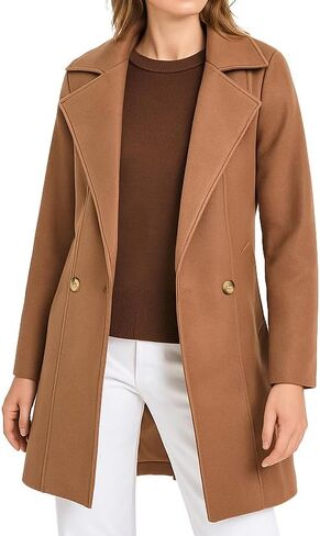 Women's Long Wool Coat, Double-Breasted Peacoat, Notch Lapel, Casual Classic Fall Winter Overcoat in Saudi Arabia