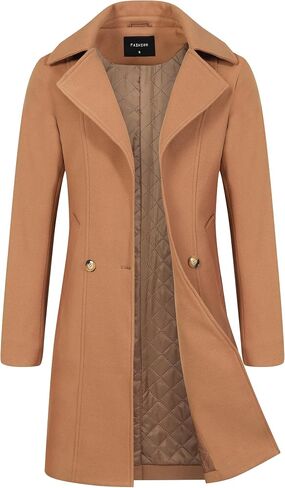 Women's Long Wool Coat, Double-Breasted Peacoat, Notch Lapel, Casual Classic Fall Winter Overcoat in Saudi Arabia