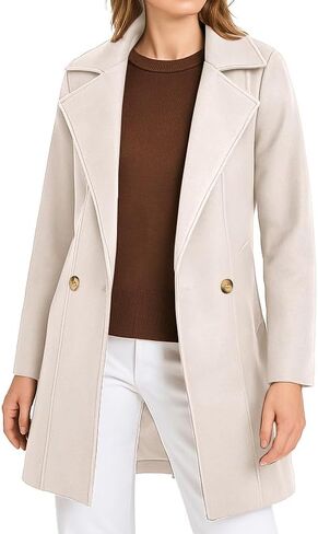 Women's Long Wool Coat, Double-Breasted Peacoat, Notch Lapel, Casual Classic Fall Winter Overcoat in Saudi Arabia