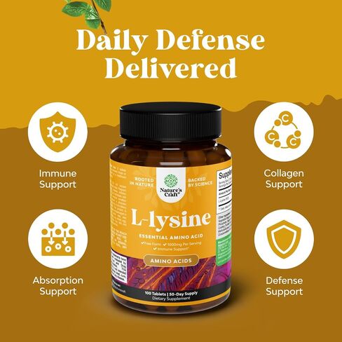 L lysine 1000mg Free - High Strength L -Lysine ملحق لتوليف الكولاجين Health Health ودعم المناعة - الأحماض الأمينية الأساسية غير المعدلة وراثيًا 1000 ملغ لكل وجبة - 100 قرص in Saudi Arabia