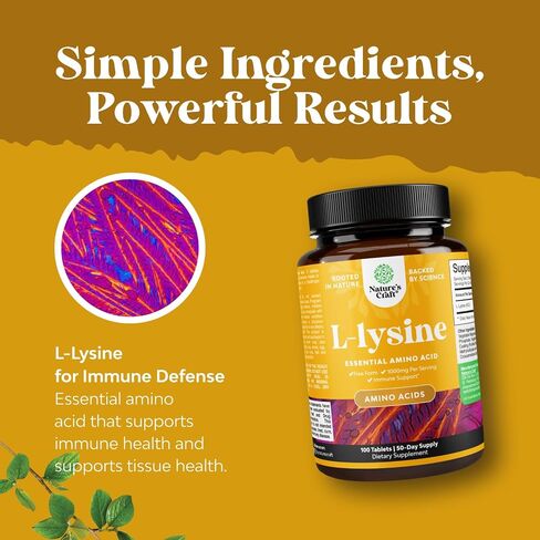 L lysine 1000mg Free - High Strength L -Lysine ملحق لتوليف الكولاجين Health Health ودعم المناعة - الأحماض الأمينية الأساسية غير المعدلة وراثيًا 1000 ملغ لكل وجبة - 100 قرص in Saudi Arabia