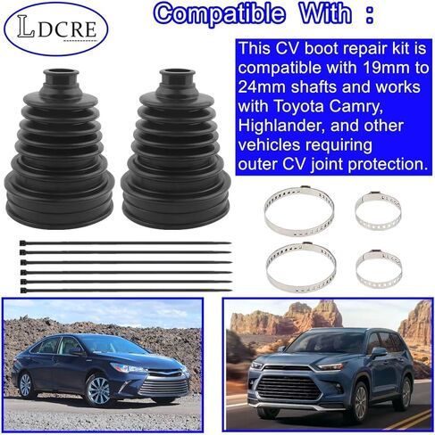2PCS CV Boot Repair Kit Fit for 19mm to 24mm Shafts,Silicone CV Axle Boot Repair Kit Includes 4 Stainless Steel Split CV Boot Clamp & 6 Cable Ties For Toyota Camry Highlander in Saudi Arabia