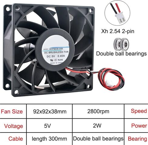 1pc High Speed Cooling Fan ACP9038 92x92x38mm 2Pin DC5V/12V/24V for Server Frequency Converter Cooling(DC5V) in Saudi Arabia