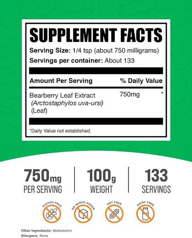 BulkSupplements.com مسحوق مستخلص أوراق التوت - مستخلص أوفا أورسي، مكمل عنب الدب، مسحوق أوراق التوت - نباتي وخالي من الغلوتين، 750 مجم لكل وجبة، 250 جم (8.8 أونصة) (عبوة من قطعة واحدة) in Saudi Arabia