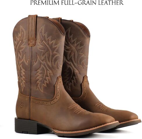 SUREWAY Cowboy Boots For Men - Mens Square Toe Western Boot,Oil/Slip Resistant,Durable Fashionable Classic Pull on 10 Inch Boots Mid Calf Wellington Boots in Saudi Arabia