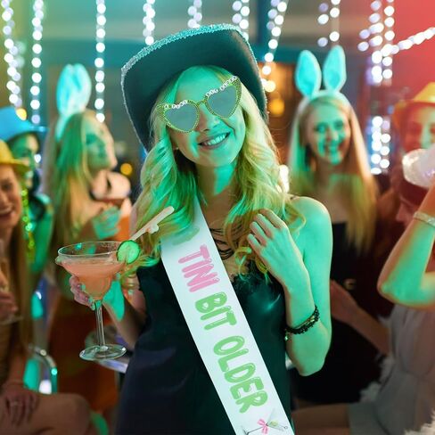 نظارة شمسية قديمة قدمًا مع Sash Pink Bow Cocktail White Sash for Martini Birthdy Bachelorette Party Decorations in Saudi Arabia