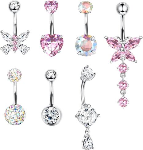 YADOCA Gold Belly Button Ring Navel Piercing Jewelry - Surgical Steel Dangle Belly Rings for Women 14G Dainty Colorful Pink Belly Button Piercing Gold Silver Tone in Saudi Arabia