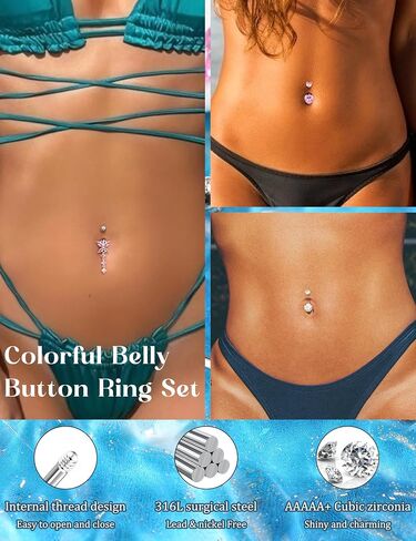 YADOCA Gold Belly Button Ring Navel Piercing Jewelry - Surgical Steel Dangle Belly Rings for Women 14G Dainty Colorful Pink Belly Button Piercing Gold Silver Tone in Saudi Arabia