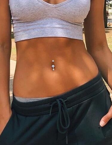 YADOCA Gold Belly Button Ring Navel Piercing Jewelry - Surgical Steel Dangle Belly Rings for Women 14G Dainty Colorful Pink Belly Button Piercing Gold Silver Tone in Saudi Arabia