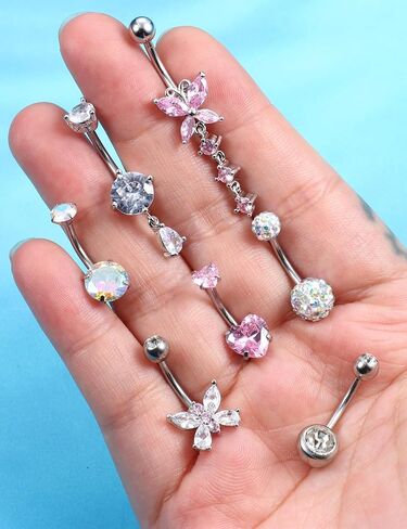 YADOCA Gold Belly Button Ring Navel Piercing Jewelry - Surgical Steel Dangle Belly Rings for Women 14G Dainty Colorful Pink Belly Button Piercing Gold Silver Tone in Saudi Arabia