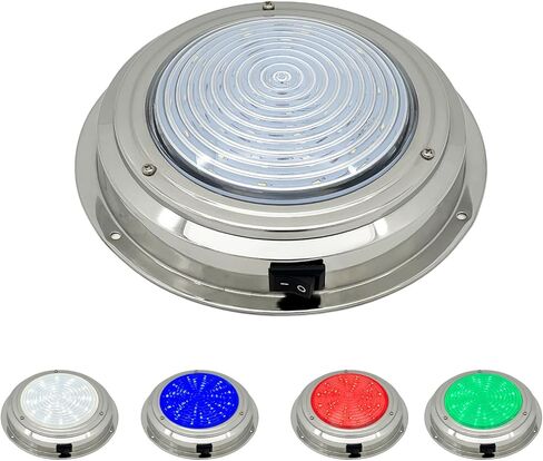 ضوء قبة للقوارب البحرية، مصابيح داخلية للقارب LED مزدوجة اللون 7 بوصة 12 فولت مع مفتاح تبديل، ضوء كابينة القارب LED مع حامل سطح من الفولاذ المقاوم للصدأ (أبيض|أحمر) in Kuwait
