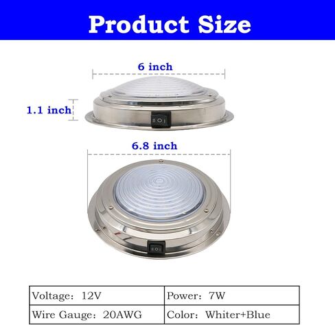 Marine Boat Dome Light, Dual Color 7" 12V LED Boat Interior Lights with Toggle Switch, LED Boat Cabin Light with Stainless Steel Surface Mount (White|Red) in Saudi Arabia