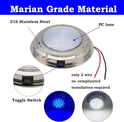 Marine Boat Dome Light, Dual Color 7" 12V LED Boat Interior Lights with Toggle Switch, LED Boat Cabin Light with Stainless Steel Surface Mount (White|Red) in Saudi Arabia