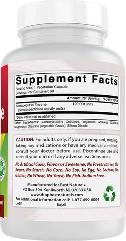 بيست ناتشورالز سيرابيبتاز 120000 وحدة SPU، 90 كبسولة نباتية - يدعم صحة الجيوب الأنفية in Kuwait