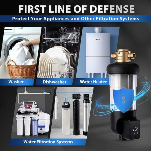 iSpring WSP100ARJ-BP, NSF Certified, Whole House Spin-Down Sediment Water Filter with Bypass, Clear Housing, Jumbo Size, Flushable and Reusable, Touch-Screen Auto Flushing, 4 Modes, 100 Microns in Kuwait