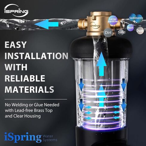 iSpring WSP100ARJ-BP, NSF Certified, Whole House Spin-Down Sediment Water Filter with Bypass, Clear Housing, Jumbo Size, Flushable and Reusable, Touch-Screen Auto Flushing, 4 Modes, 100 Microns in Kuwait