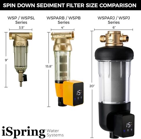 iSpring WSP100ARJ-BP, NSF Certified, Whole House Spin-Down Sediment Water Filter with Bypass, Clear Housing, Jumbo Size, Flushable and Reusable, Touch-Screen Auto Flushing, 4 Modes, 100 Microns in Kuwait