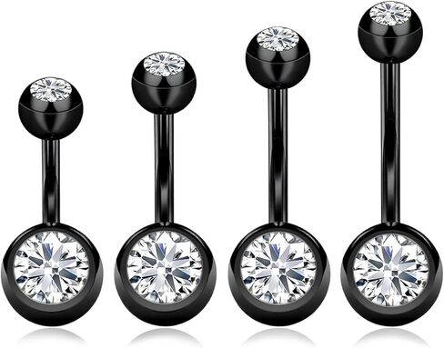 Titanium Belly Button Ring Set (4 Lengths, 14G) ,Hypoallergenic Curved Barbell Navel Piercing Jewelry with 5mm & 8mm Cubic Zirconia Crystals,Floating Belly Button Rings (7 Iridescent Body Colors) in Saudi Arabia