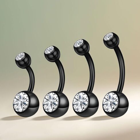 Titanium Belly Button Ring Set (4 Lengths, 14G) ,Hypoallergenic Curved Barbell Navel Piercing Jewelry with 5mm & 8mm Cubic Zirconia Crystals,Floating Belly Button Rings (7 Iridescent Body Colors) in Saudi Arabia