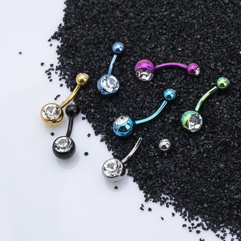 Titanium Belly Button Ring Set (4 Lengths, 14G) ,Hypoallergenic Curved Barbell Navel Piercing Jewelry with 5mm & 8mm Cubic Zirconia Crystals,Floating Belly Button Rings (7 Iridescent Body Colors) in Saudi Arabia