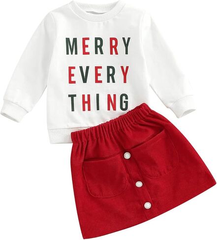 Yccutest Toddler Baby Girl Skirt Outfit Long Sleeve Ruffle Shirt Top Mini Skirt Set 2Pcs Kids Little Girl Clothes Fall Winter in Kuwait