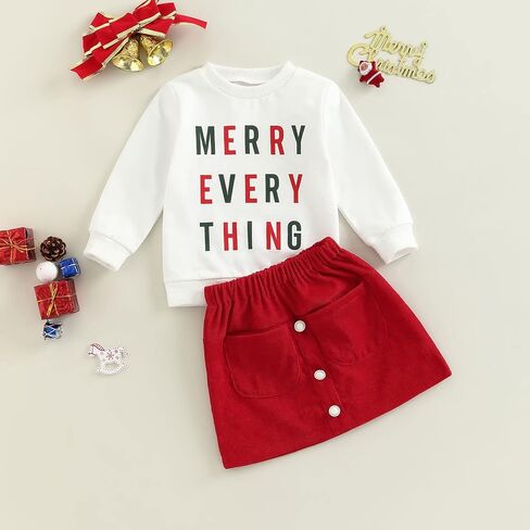 Yccutest Toddler Baby Girl Skirt Outfit Long Sleeve Ruffle Shirt Top Mini Skirt Set 2Pcs Kids Little Girl Clothes Fall Winter in Kuwait