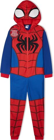 Marvel Spiderman One Piece Pajamas Set Boys, Teens, Fleece Hooded Jumpsuit, Superhero Outfit, Loungewear PJs, Gifts for Boys in Saudi Arabia