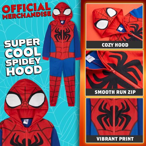 Marvel Spiderman One Piece Pajamas Set Boys, Teens, Fleece Hooded Jumpsuit, Superhero Outfit, Loungewear PJs, Gifts for Boys in Saudi Arabia
