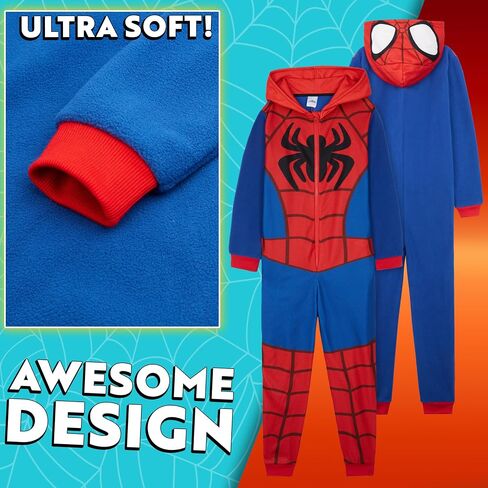 Marvel Spiderman One Piece Pajamas Set Boys, Teens, Fleece Hooded Jumpsuit, Superhero Outfit, Loungewear PJs, Gifts for Boys in Saudi Arabia