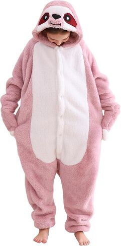 Simzoo Kids Animal Pajamas ، Boy Girls Sloth Cosplay Costume Wear ، ملابس واحدة للجنسين المنزل 4-13Y in Kuwait