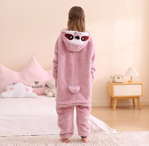 Simzoo Kids Animal Pajamas ، Boy Girls Sloth Cosplay Costume Wear ، ملابس واحدة للجنسين المنزل 4-13Y in Kuwait