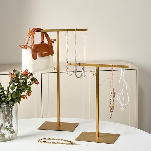 Purse Display Stand Jewelry Towers 2 Packs Stainless Steel Bag Stand Tabletop Adjustable Height Double Hook Hanging Jewelry Stands for Necklaces Organizer Home Store Boutique (Anti-fingerprint) in Saudi Arabia