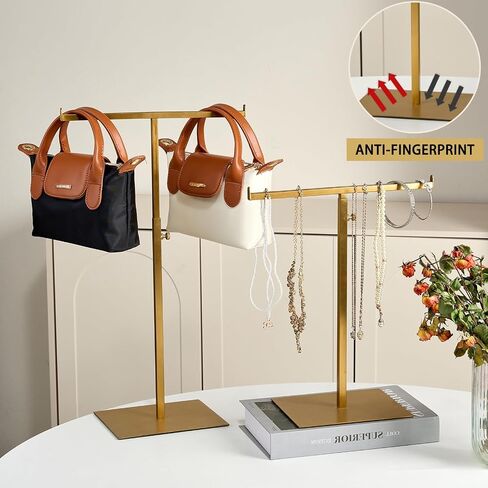 Purse Display Stand Jewelry Towers 2 Packs Stainless Steel Bag Stand Tabletop Adjustable Height Double Hook Hanging Jewelry Stands for Necklaces Organizer Home Store Boutique (Anti-fingerprint) in Saudi Arabia