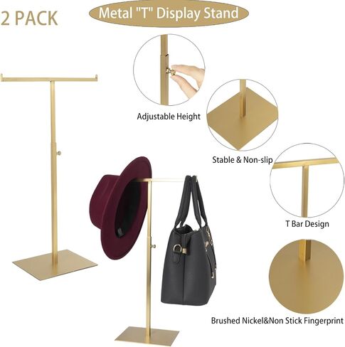 Purse Display Stand Jewelry Towers 2 Packs Stainless Steel Bag Stand Tabletop Adjustable Height Double Hook Hanging Jewelry Stands for Necklaces Organizer Home Store Boutique (Anti-fingerprint) in Saudi Arabia