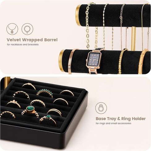 LOLALET BRACELT DISLEALD حامل قلادات ، 5 مستويات منظم المجوهرات ورف التخزين مع فتحة مخملية وقاعدة معدنية ، للنساء أساور الساعات الدائرية -أبيض -أبيض in Saudi Arabia