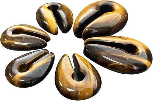 PAIR of Stunning Tiger Eye Natural Organic Stone Keyhole Hangers - Ear Weights - Plugs - Gauges - Tunnels - Body Jewelry in Saudi Arabia