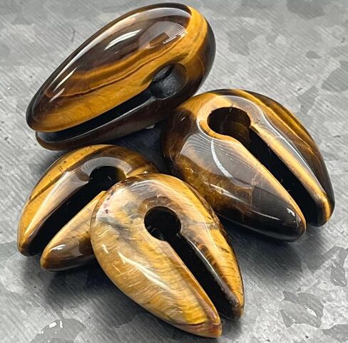 PAIR of Stunning Tiger Eye Natural Organic Stone Keyhole Hangers - Ear Weights - Plugs - Gauges - Tunnels - Body Jewelry in Saudi Arabia