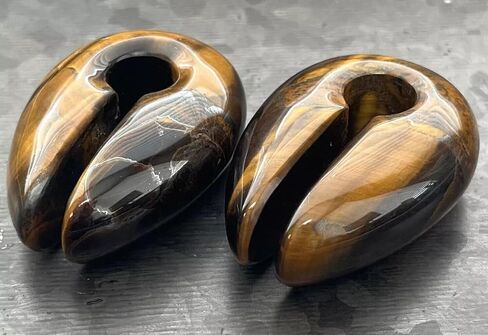 PAIR of Stunning Tiger Eye Natural Organic Stone Keyhole Hangers - Ear Weights - Plugs - Gauges - Tunnels - Body Jewelry in Saudi Arabia
