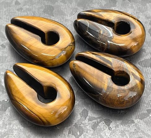 PAIR of Stunning Tiger Eye Natural Organic Stone Keyhole Hangers - Ear Weights - Plugs - Gauges - Tunnels - Body Jewelry in Saudi Arabia