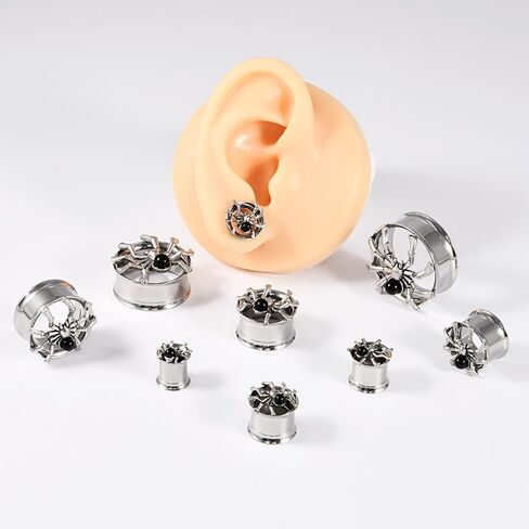 NewZenro Vintage Spider Ear Tunnels Plugs Expander Gauges Stretcher Screw Earrings for Men Stainless Steel Hypoallergenic Animal Personalized Piercing Body Jewelry for Halloween Party in Saudi Arabia