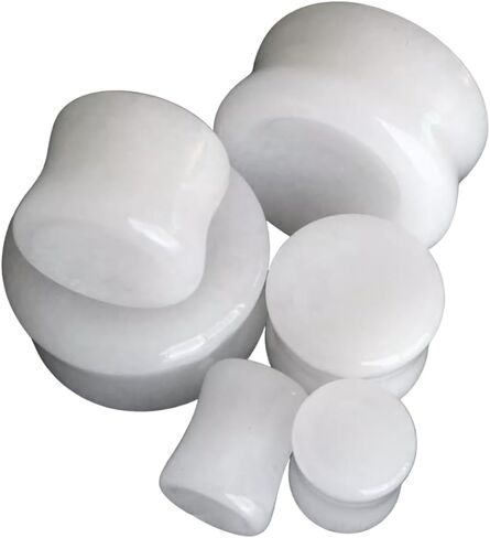 PAIR of Unique Concave White Jade Organic Stone Plugs - Gauges - Tunnels - Body Jewelry in Saudi Arabia