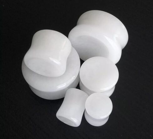 PAIR of Unique Concave White Jade Organic Stone Plugs - Gauges - Tunnels - Body Jewelry in Saudi Arabia