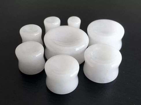 PAIR of Unique Concave White Jade Organic Stone Plugs - Gauges - Tunnels - Body Jewelry in Saudi Arabia