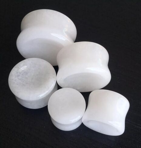 PAIR of Unique Concave White Jade Organic Stone Plugs - Gauges - Tunnels - Body Jewelry in Saudi Arabia