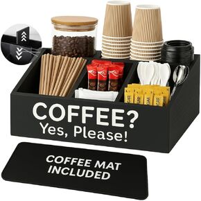 Coffee Bar Organizer for Countertop + Coffee Mat - Coffee Station Organizer with Removable Drawers - Coffee Organizer Station for Cups up to 16oz - Coffee Bar Mat for Countertop in Saudi Arabia