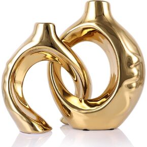 Navy Blue Home Decor Ceramic Vase, Navy Blue Gold Round Vase with Holes Set of 2, Suitable for Wedding Entrance Decoration, Bookshelf, Mantel, Unique Home Decor (Blue Gold) in Kuwait